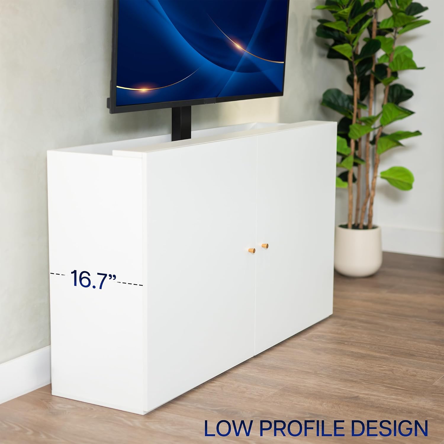 VIVO White TV Cabinet with Motorized Vertical Lift Television Stand, Holds 32 to 55 inch TVs up to 44 lbs, CASE-KIT-EUP1W