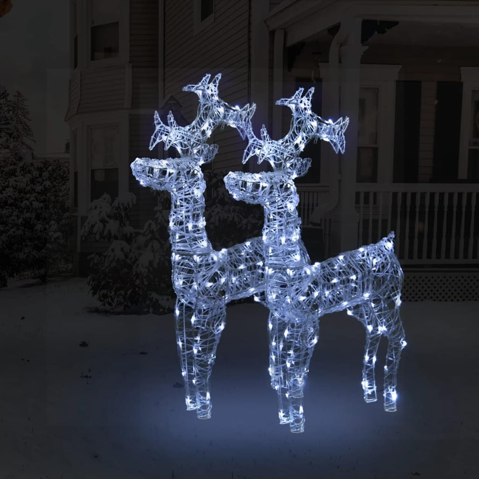 Decorazioni Natalizie Renne 2 pz 60x16x100 cm in Acrilico,Slitta e Renne Luminose con LED a Pile per Interni ed Esterni