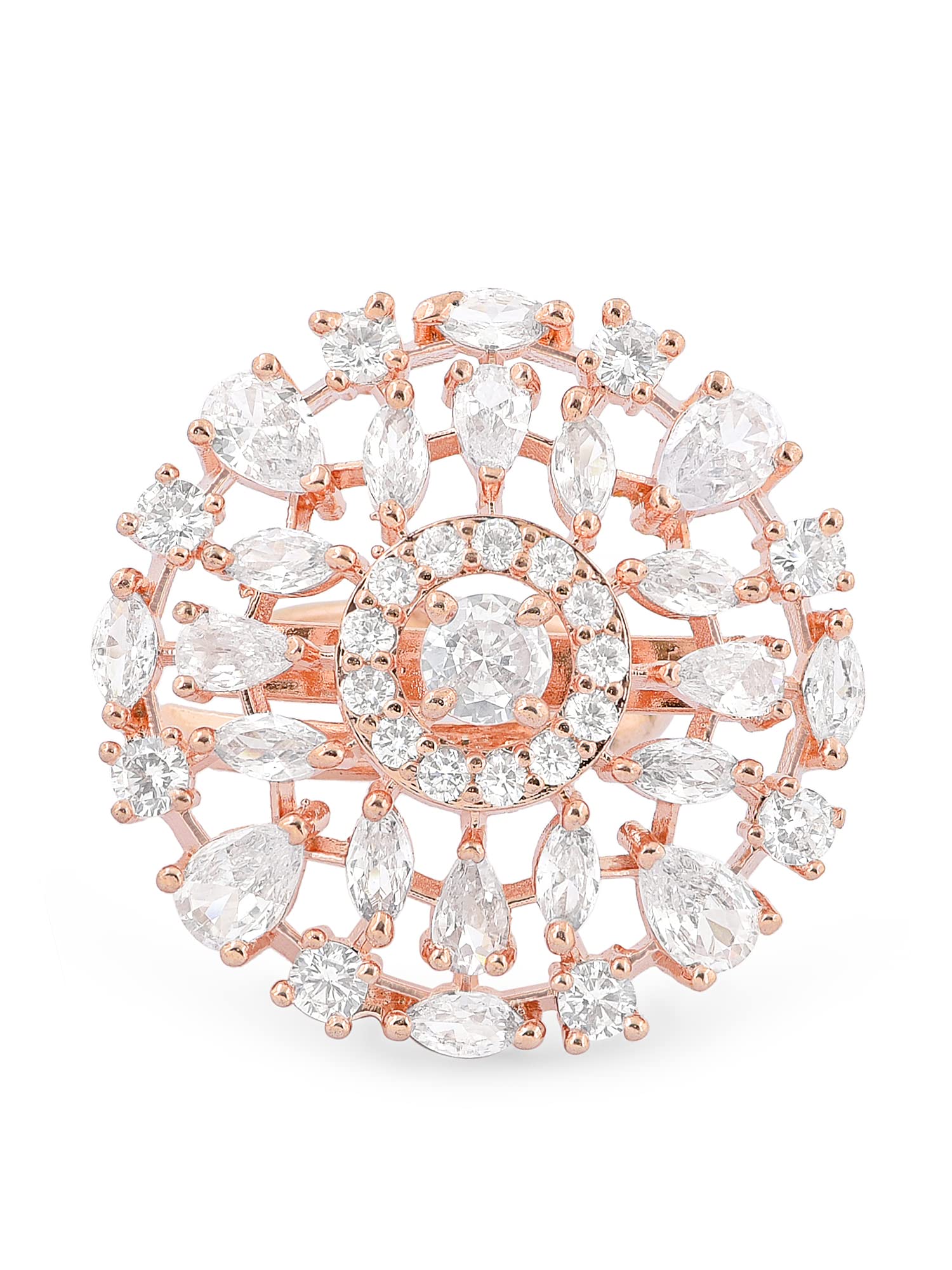 ZAVERI PEARLS Rose Gold Dazzling Cubic Zirconia Party Bling Statement Brass Adjustable Finger Ring For Women-ZPFK16104 (B0C4HG8CRQ) Amazon Price History, Amazon Price Tracker