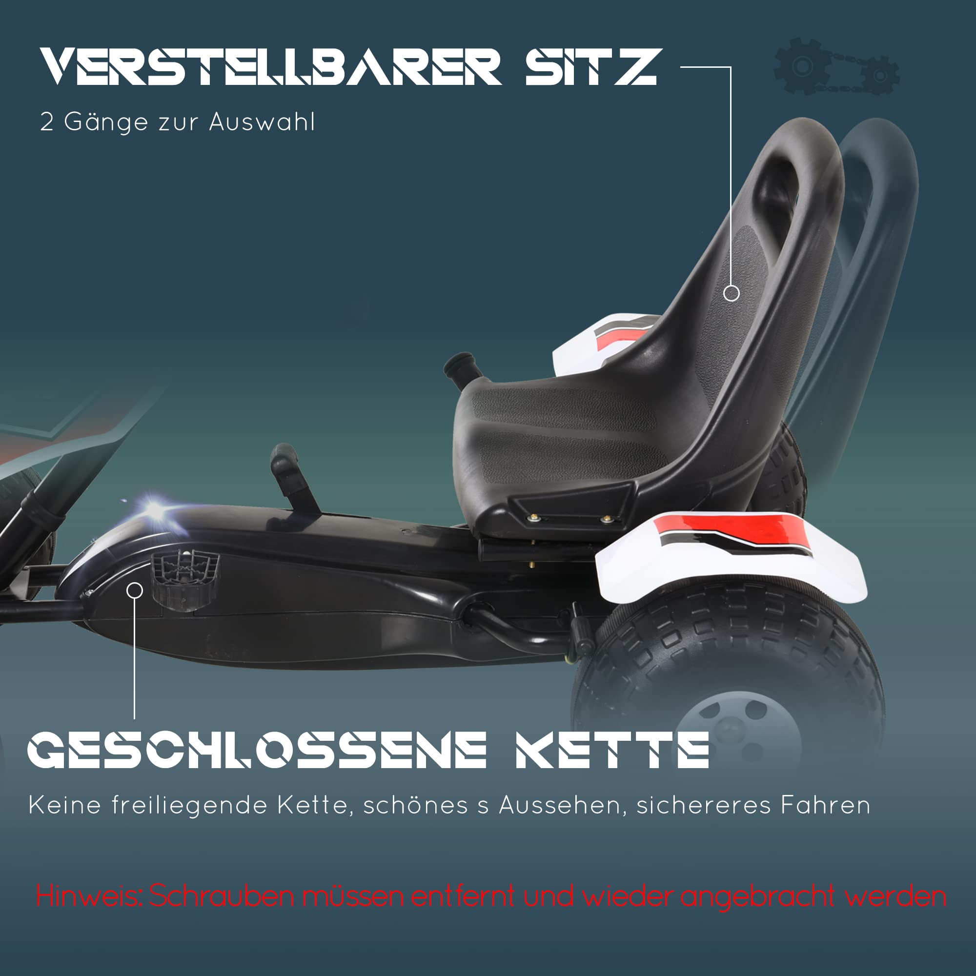 HOMCOM Skelter Voor Kinderen 3-8 Jaar Trapauto Met Pedaal Verstelbare Stoel Handrem En Versnellingspook Wit 104x66x57 Cm Aosomnl