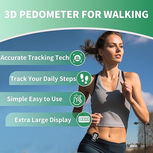 Miniatura 2 de Podómetro para caminar, contador de pasos 3D simple con clip y cordón, rastreador de actividades sin teléfono inteligente, rastreador de pasos