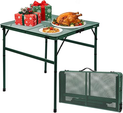 Miniatura 20 de Mesa plegable pequeña de 2 pies con asa de transporte, altura ajustable de 10.6" o 22", malla de metal plateado, portátil y compacta