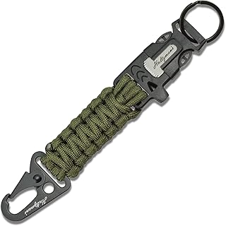 Ultimate 5-in-1 Paracord Keychain with Carabiner for Camping, Fishing, Hunting & Outdoor Emergencies | Multipurpose Survival Tool with Paracord, Emergency Whistle, Flint Rod, Cutting Tool & Key