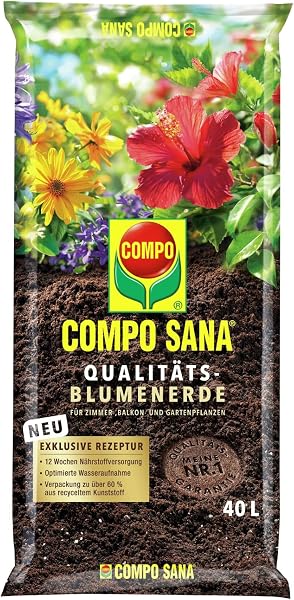 COMPO SANA Qualitäts-Blumenerde mit 12 Wochen Dünger für alle Zimmer-, Balkon- und Gartenpflanzen 10 l - 5