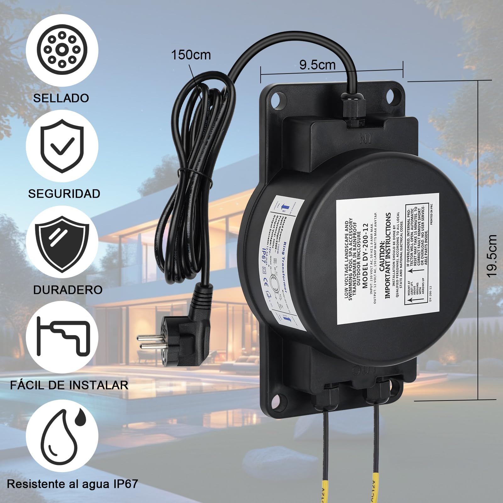 COOLWEST Transformador 220V a 12V CA Exterior, 150W Fuente de Alimentación LED Driver IP67 para iluminación de piscinas de Bajo Voltaje, Focos, Tiras LED