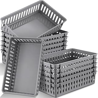 Wenqik Set of 12 Plastic Baskets for Organizing 10.24 x 6.5 x 2.36 Inch Rectangular Trays Plastic Organizer Bins Rectangle for Desk Organization(Grey)