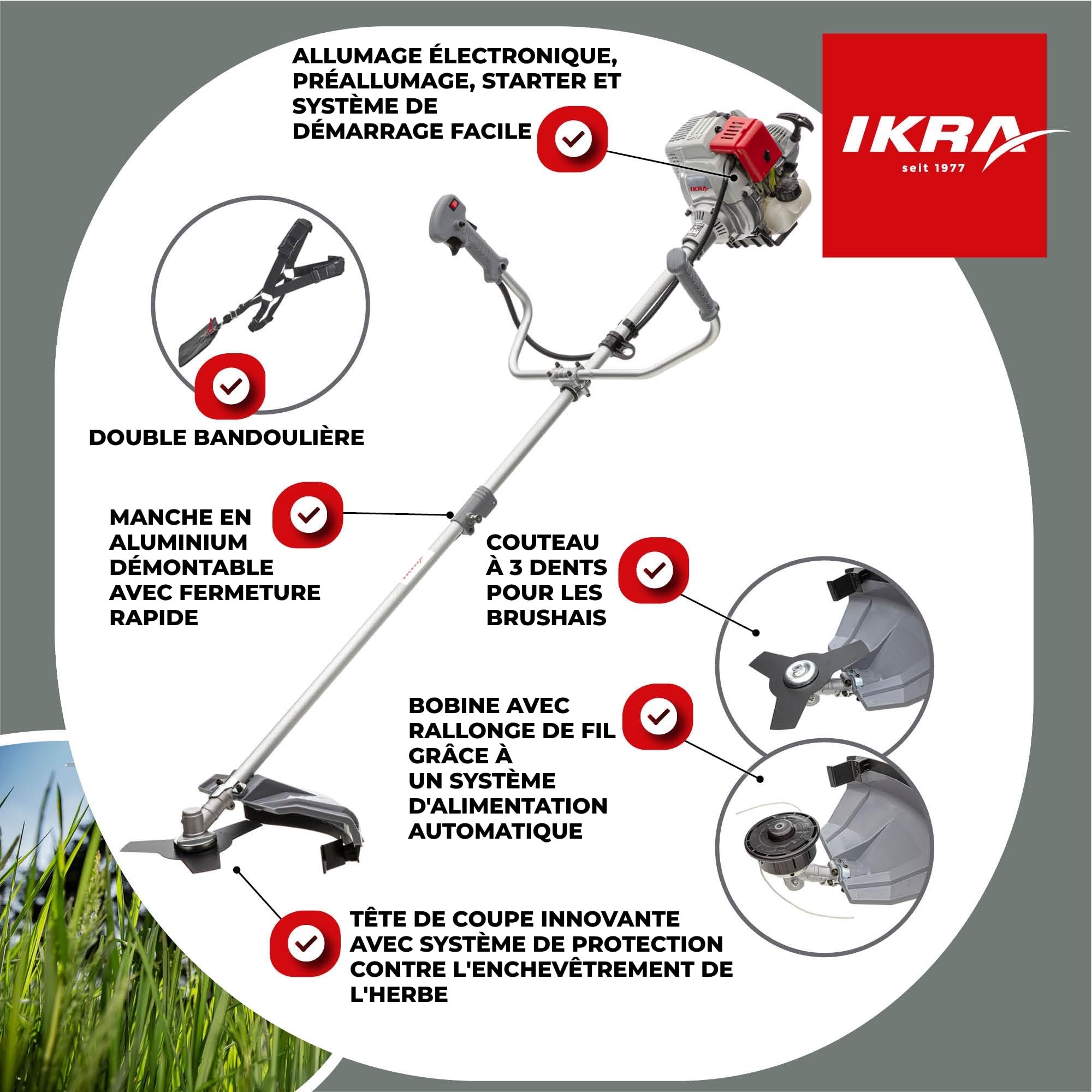 IKRA débroussailleuse à essence IBF 31-4, avec bobine de fil & lame