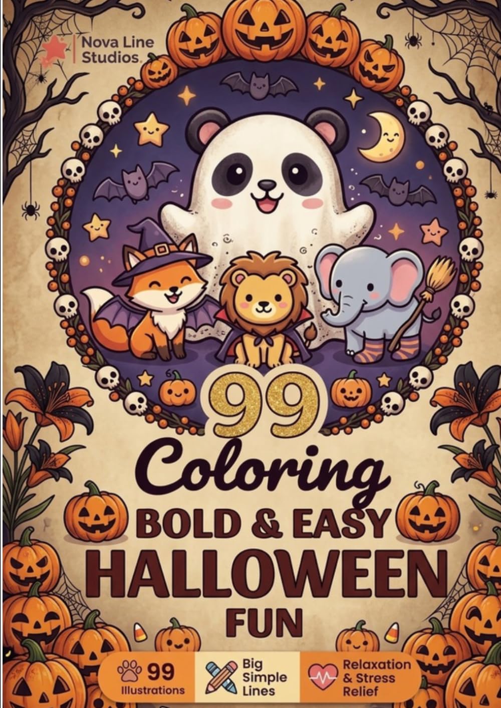 Bold and Easy Halloween Coloring Book: 99 Simple Spooky Designs - Pumpkins, Ghosts, Bats & Halloween Fun: Thick Lines, Stress-Free Coloring for ... (Bold & Easy Holiday Coloring Collection)