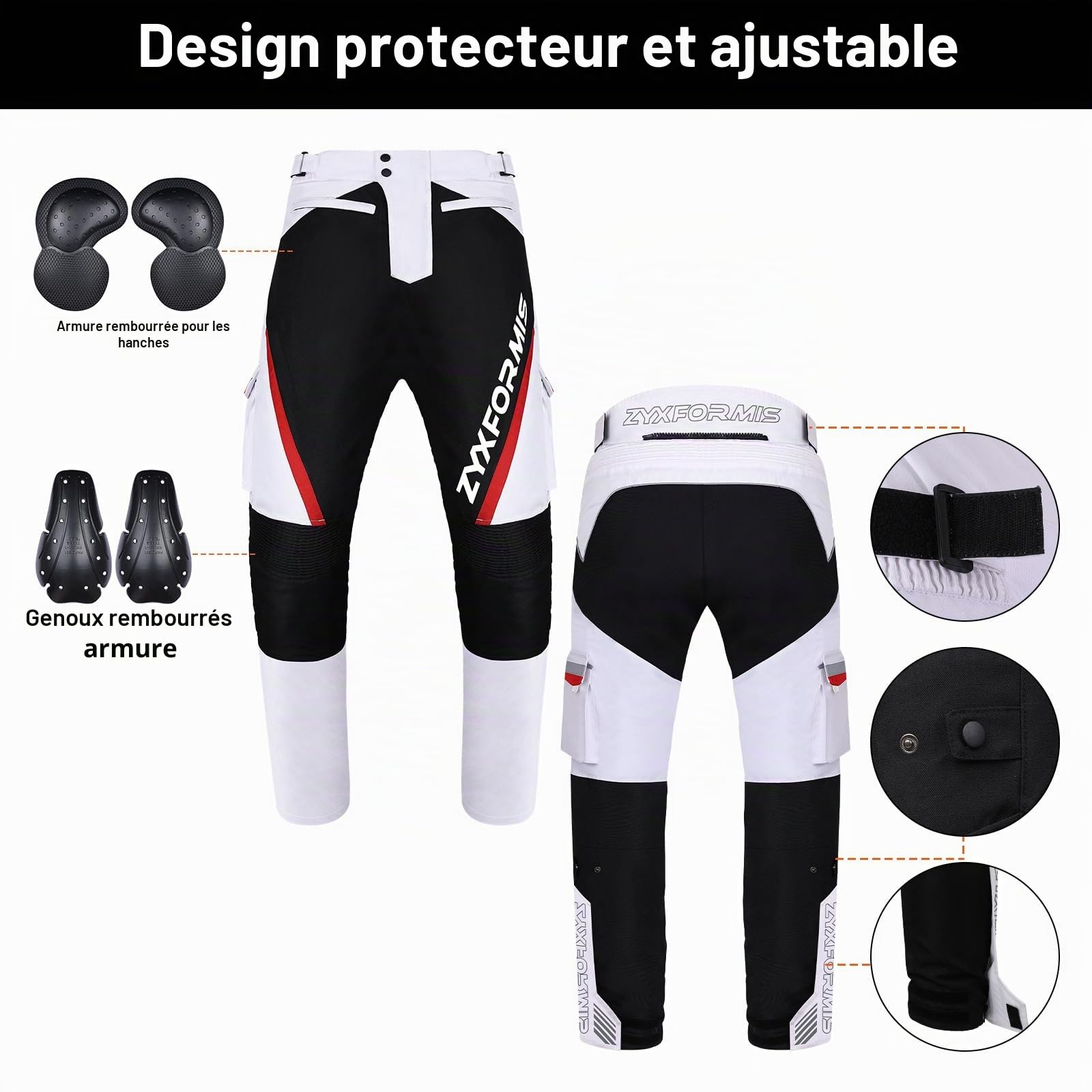 Pantalon de Moto Homme avec Amovible Armure Protection, Imperméable et Coupe-Vent Pantalons de Moto de Course Renforcé avec Doublure Amovible pour Hiver/été
