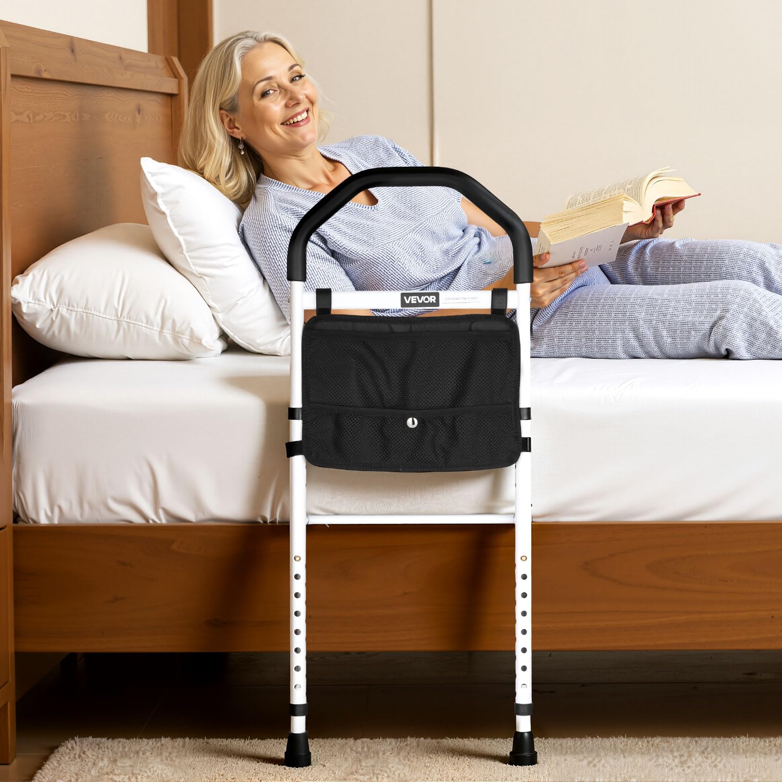 VEVOR Barrière de lit pour Personnes âgées, Barre d’Appui pour lit avec Pied de Support et Main Courante en PU, Hauteur réglable, Tube en Acier au Carbone, Rampe d'assistance de Chevet pour Patients
