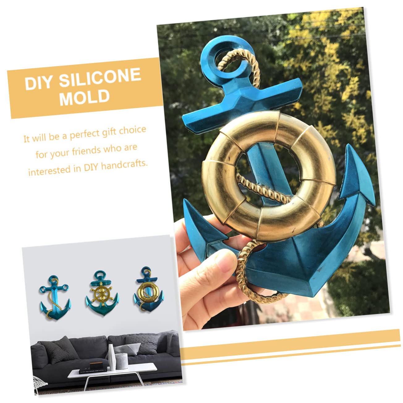 HOMSFOU Stampo in Silicone a Forma Di Ancora 4 Pezzi Per Decorazioni Murali Fai Da Te, Kit Epossidico Flessibile e Sicuro Per Creazioni Artigianali Personalizzate