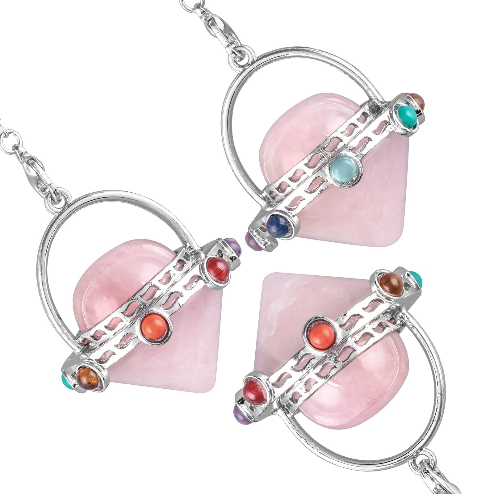Mookaitedecor - Colgante de péndulo con punta de cristal cónica, de piedras de los 7 chakra con cadena para la radiestesia adivinación y mediación, cuarzo rosa