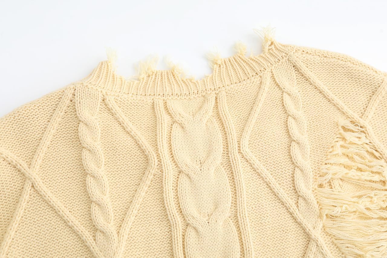 GABERLY Oversized Distressed Cable Knit Sweater Pullover with Frayed Edges Vintage Style Fall Winter Knitwear for Women - Image 4