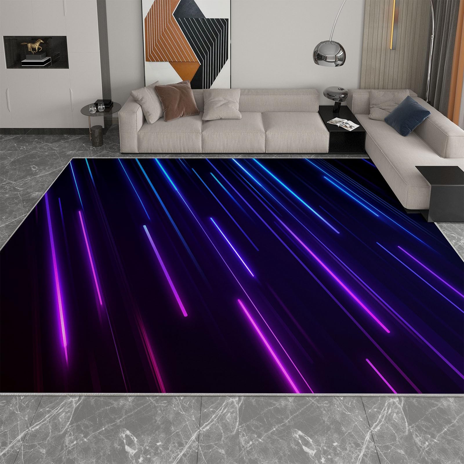 Genérico Dywaniki do salonu neonowe tło 160 x 230 cm mata podłogowa, czarny miękki krótki włos zmywalny antypoślizgowy dywan - do sypialni jadalni salonu dekoracja domu