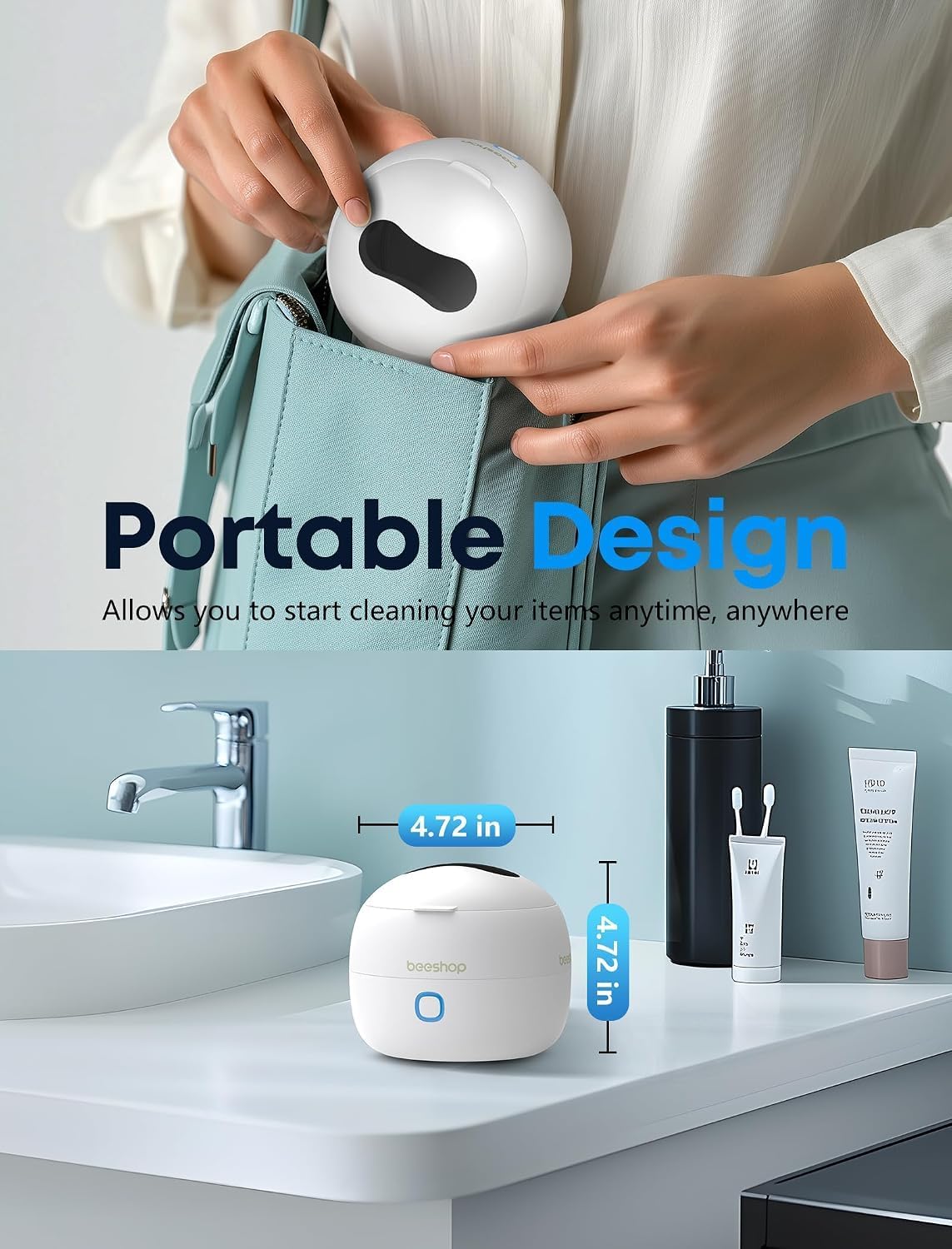 Professional Ultrasonic Cleaner – 45kHz Jewelry Cleaning Pod White