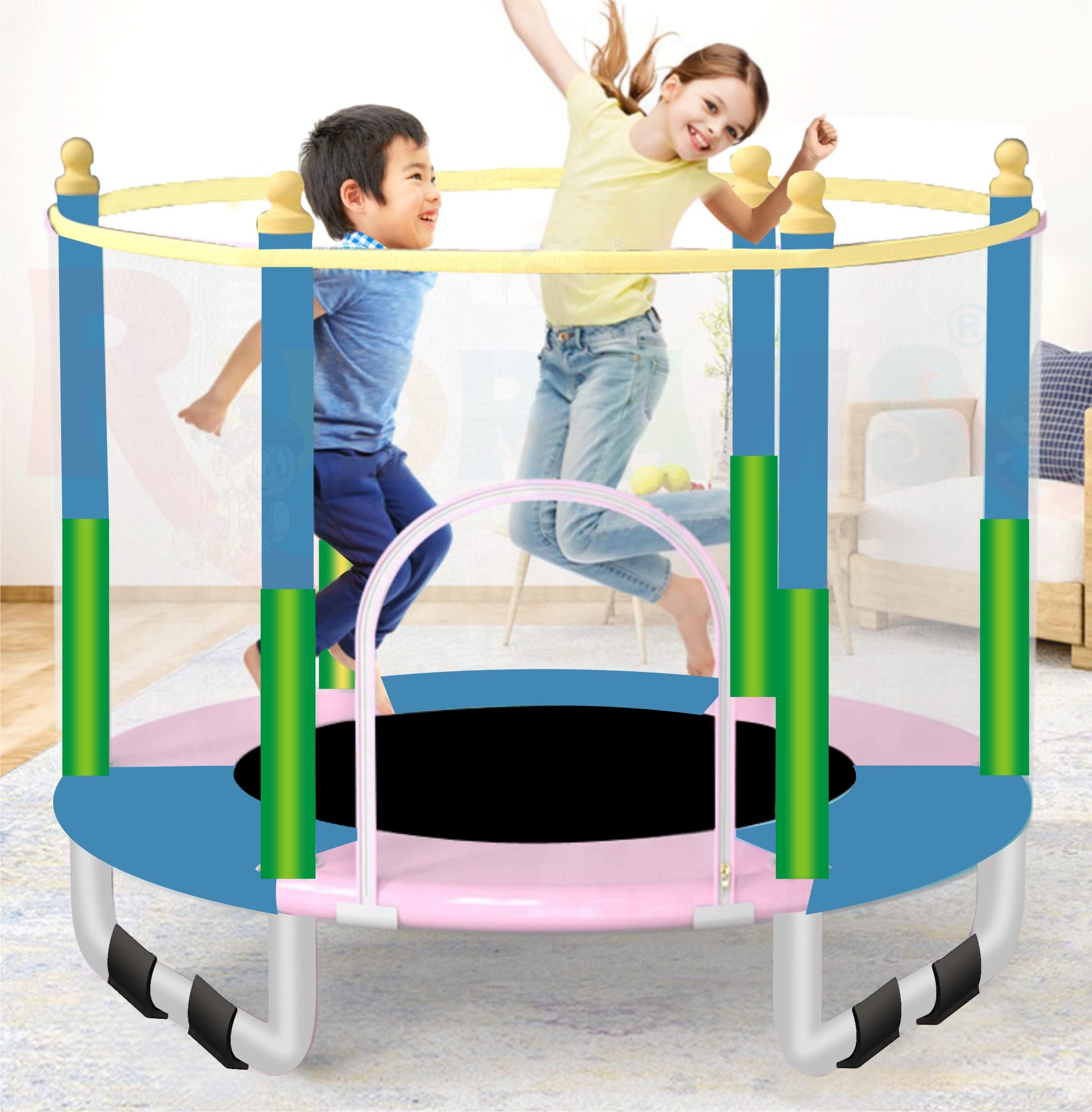 RUDRAMS 55 inch/4.5 feet U Leg Multi-Color Trampoline for Kids Indoor ||Kids Jumping Trampoline || Trampoline for Kids Indoor Small || Trampolines for Kids (Multi)