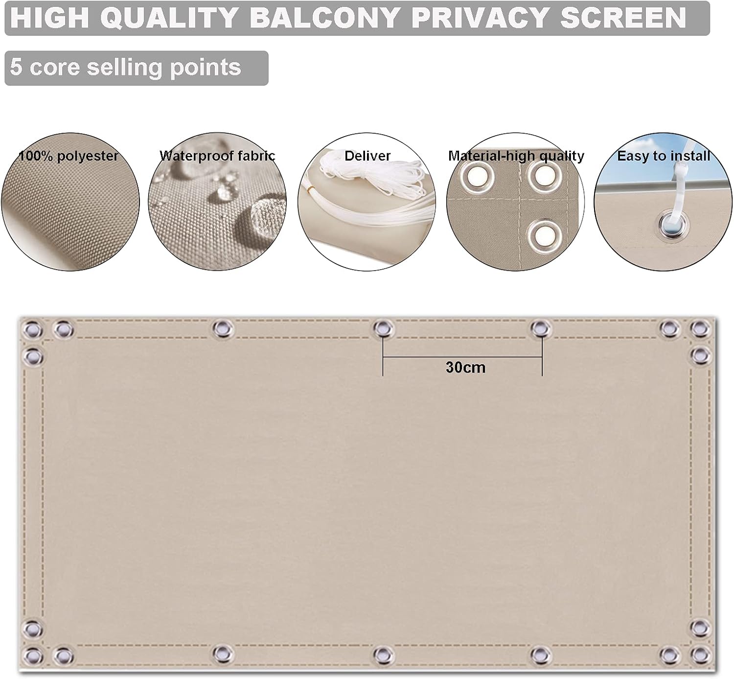 Balcony Privacy Screen 100x170cm Dark Gray Mesh Windscreen for Garden Fence Outdoor Shield Cover with Cable Ties and Rope Anti Fading Privacy Protection