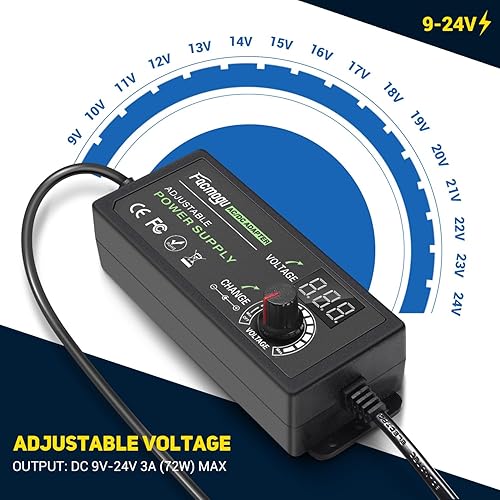 Miniatura 4 de Facmogu Adaptador de corriente ajustable de 9V-24V 3A 72W con pantalla LED, Multi-voltaje 100V-240V AC a DC 9V 12V 15V 16V 18V 19V 20V Universal