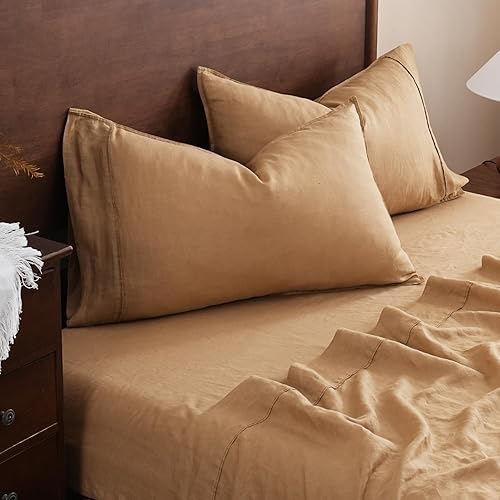 S VICTORY SYMBOL Pure Linen - Juego de 2 fundas de almohada de 20 x 30 pulgadas, 100% lino natural francés, suaves y duraderas, color beige arena,