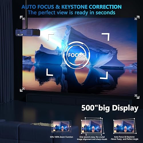Miniatura 3 de Enfoque automático ANSI 2000 Proyector 4K con WiFi 6 y Bluetooth 5.2, XNoogo Proyector de cine en casa y exteriores, Keystone automático 6D, 50% de