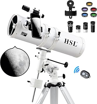 HSL 150EQ Astronomical Reflector Telescope for Adults high Powered,150mm Aperture Professional Telescopes for Adults Astronomy, with 5 Color Filters Set and 3X Barlow Lens
