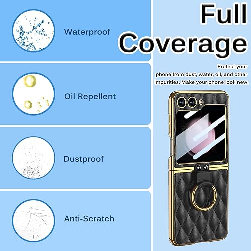 Miniatura 2 de Miimall Funda de piel compatible con Samsung Galaxy Z Flip 5 5G 2023 con soporte de anillo de metal, a prueba de golpes y caídas Funda protectora de