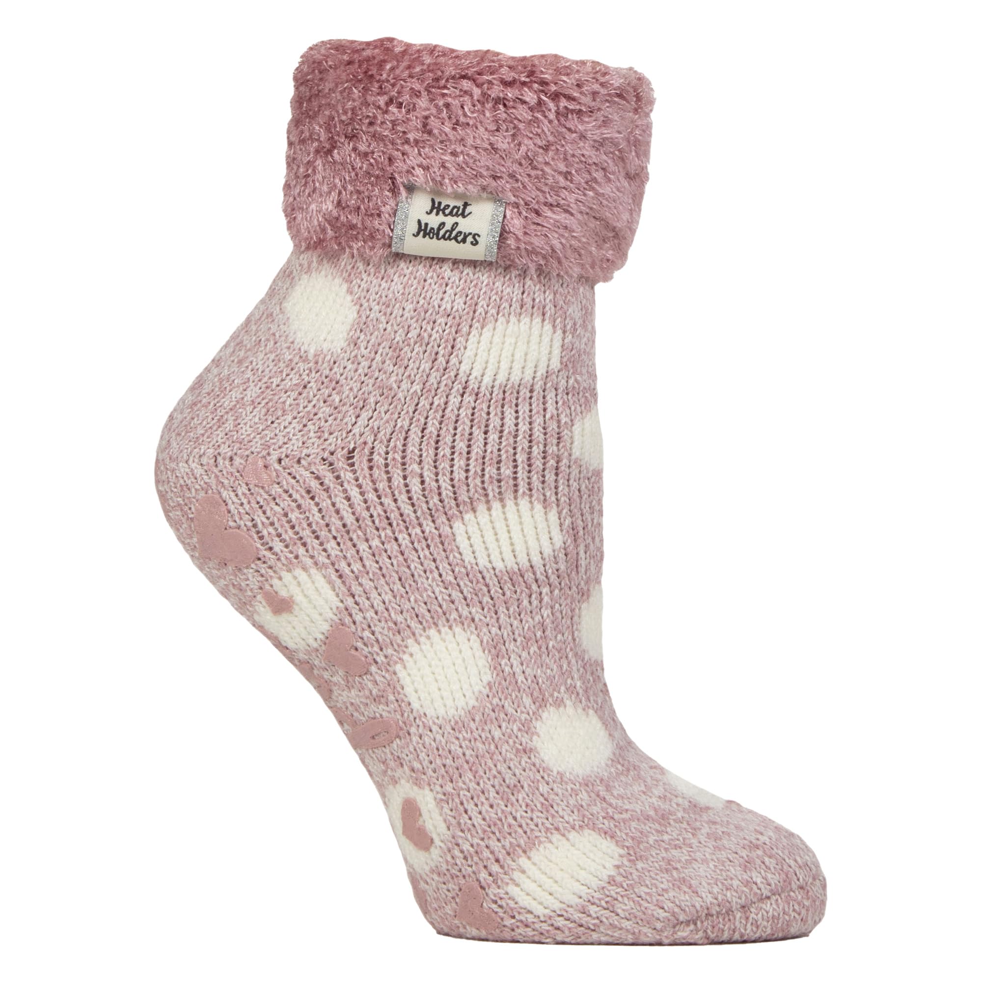 Heat Holders Women's Feather Turn Over Cuff (Rose Blush/Cream Twist) Non Slip Thermal Low Cut Slipper Bed Socks