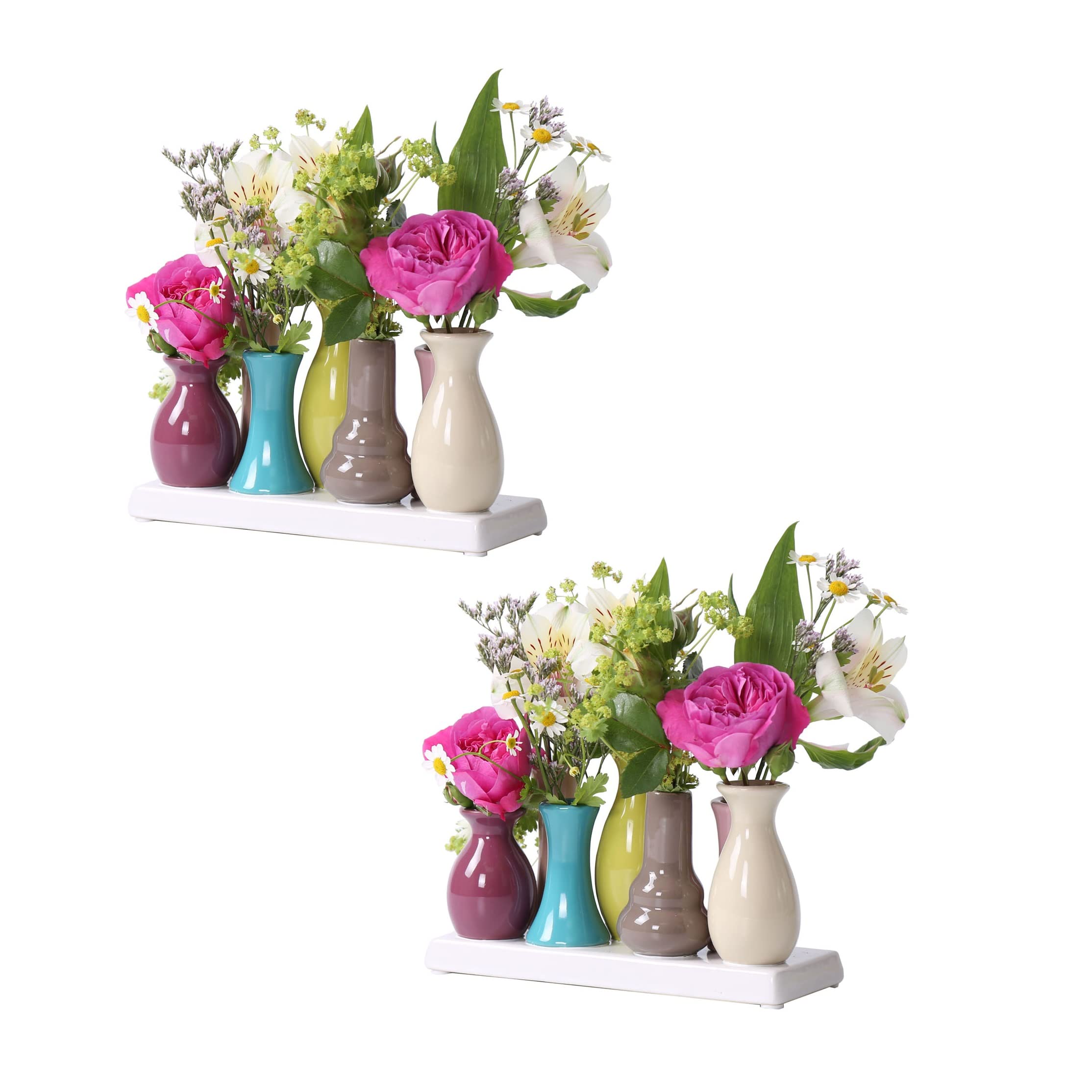 2er Set Keramikvasen – Bunte Mini-Vasen je 7 Stück (19×7×11 cm) – Handgefertigte Tischdeko & Wohnzimmerdeko – Skandinavische Geschenkideen für Blumen & Trockenblumen