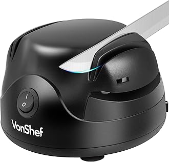 VonShef Electric Knife Sharpener – Scissor Sharpener with Screwdriver Groove, 60W, 2 Grinding Wheels, Auto-Retractable Cord & Non-Slip Feet – Black