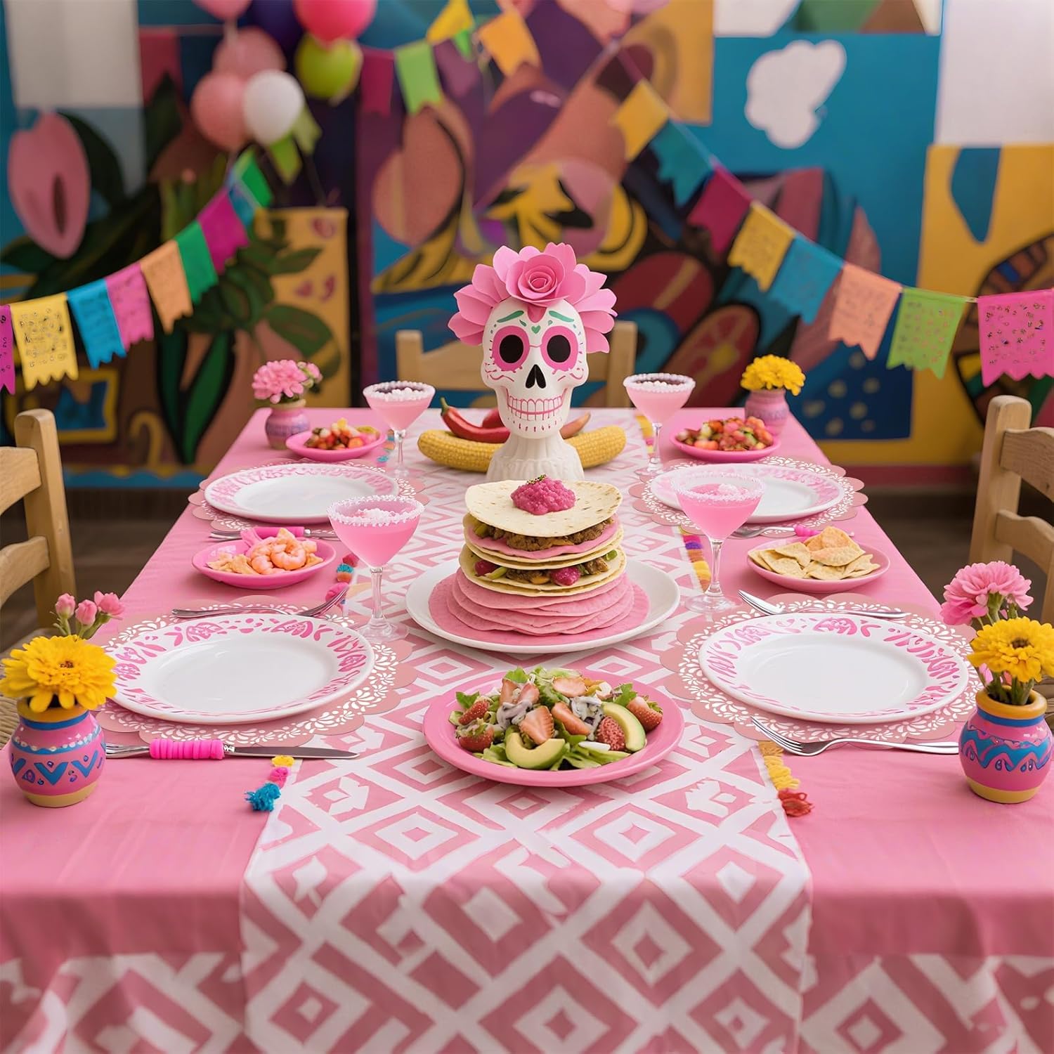 100 Pcs Pink Platos De Barro Mexicanos Paper Placemats 13.5 Inches Cielito Lindo Party Decoration Disposable Scalloped Cinco De Mayo Paper Placemats for Fiesta Mexican Baby Shower Decor