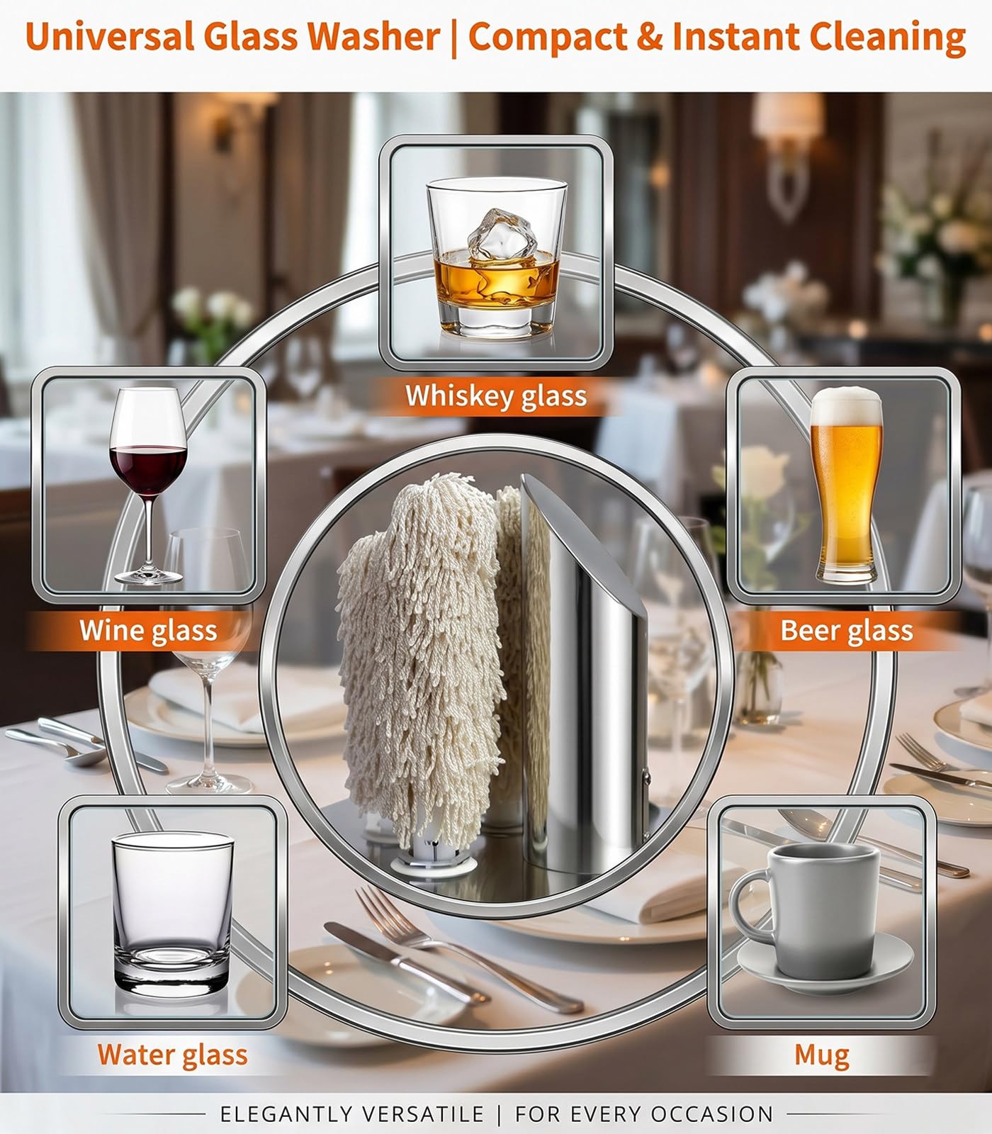 Polisseuse à Verres Professionnelle en Acier Inoxydable pour la Vaisselle, Lave-Verres pour Bars, Restaurants, hôtels, Cuisines 8heads