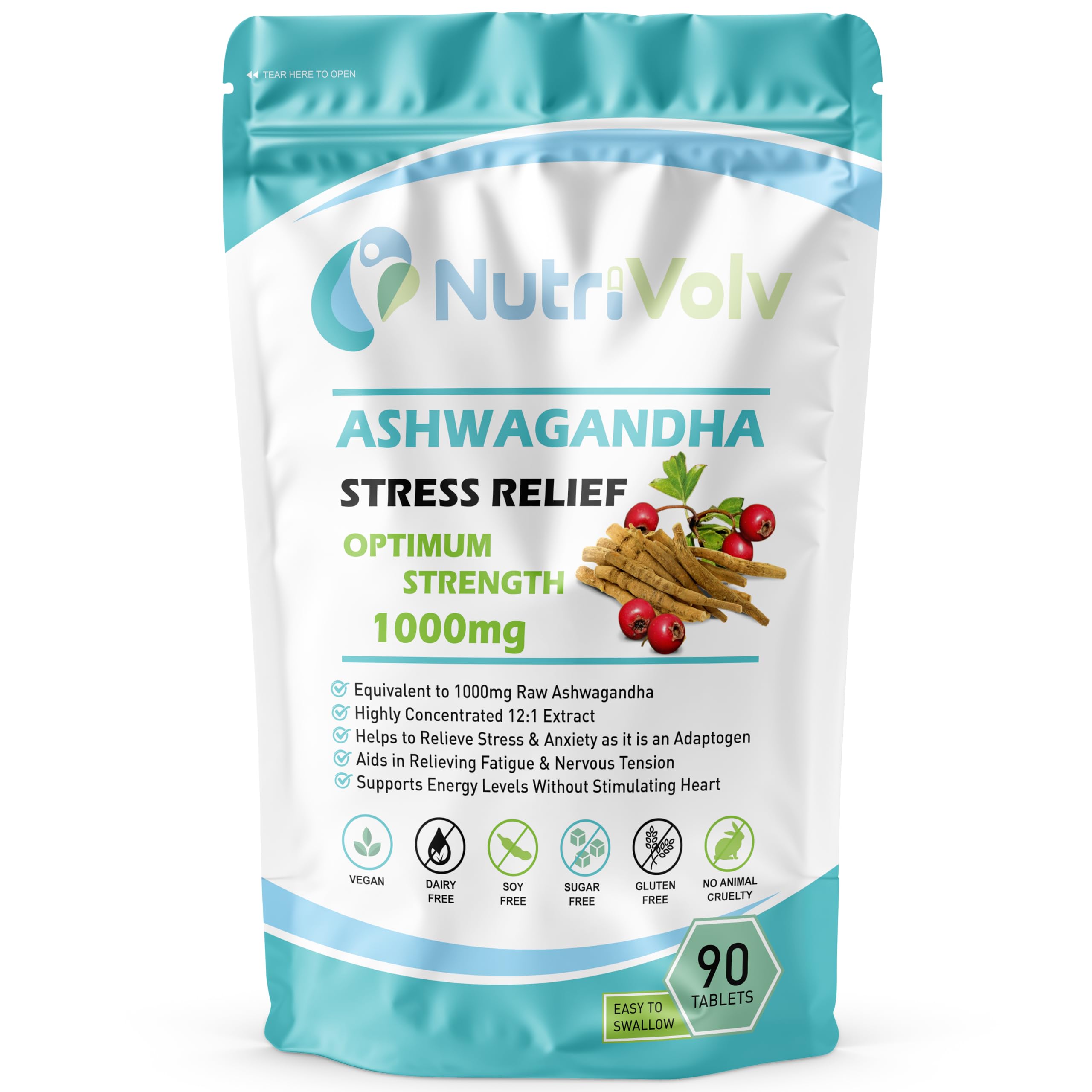 Ashwagandha 1000mg Supplements - Stress Fatigue Anxiety Relief Organic - 90 T...