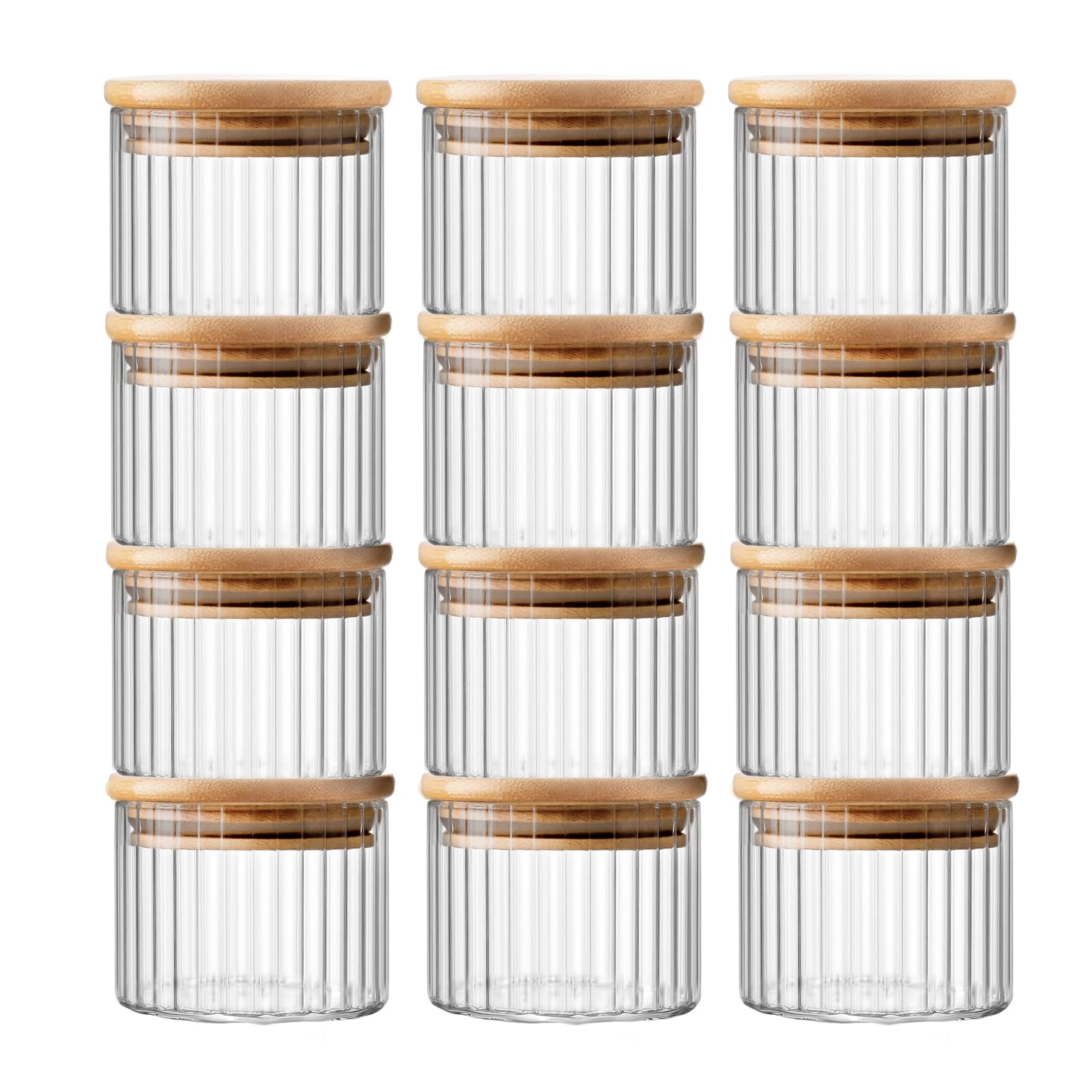 pantrytine 12-Pack Clear Glass Storage Jars - Glass Spice Jars with Bamboo Lids - Glass Containers with Lids - Overnight Oats Jars - Pantry Organization Jar for Coffee,Tea,Sugar