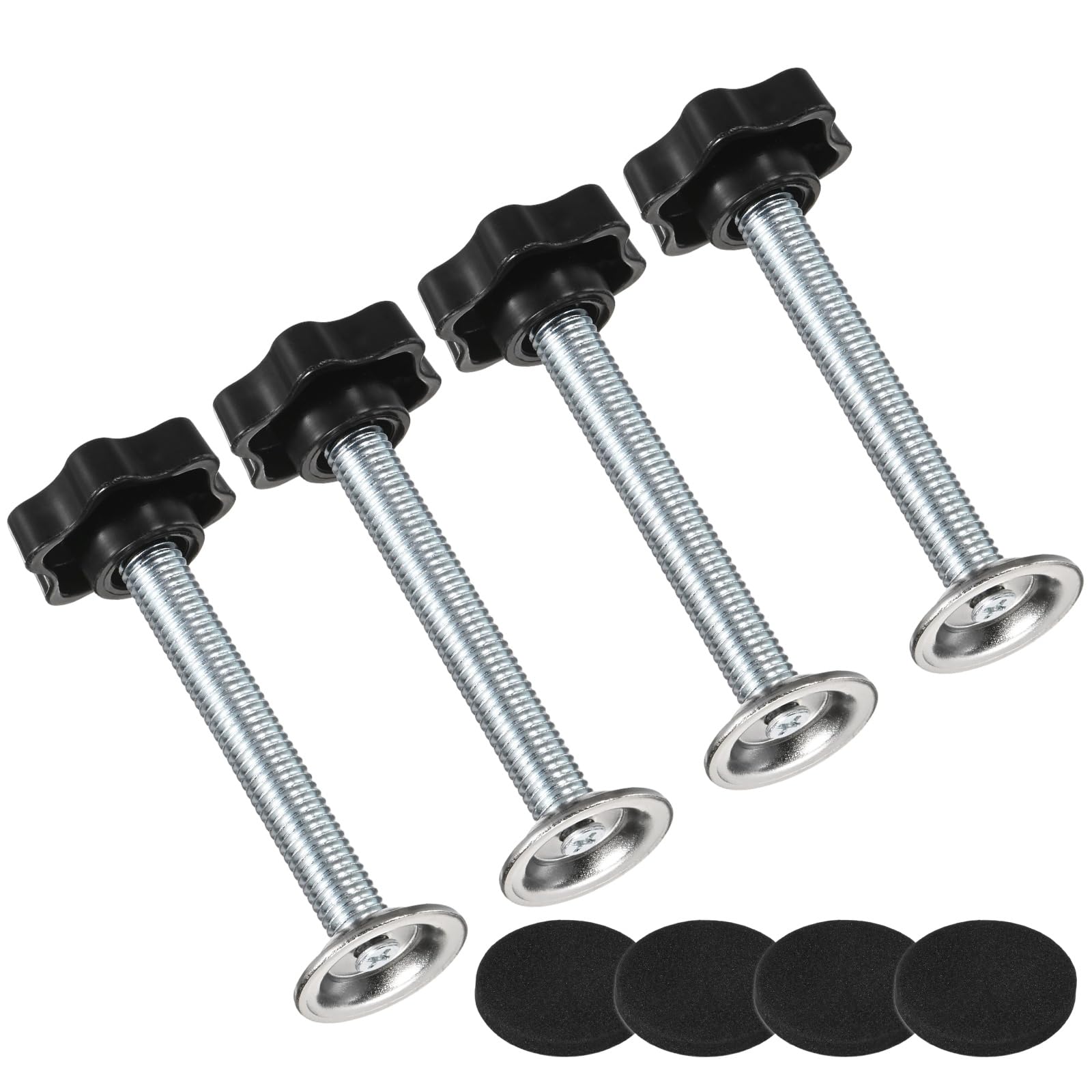 M METERXITY 4-Pack Star Handle Hand Screws, M10x70mm Carbon Steel Thread Star Clamping Knobs with Screws, Pressure Plate and Rubber Pad for Woodworking/Mechanical Equipment [Black]