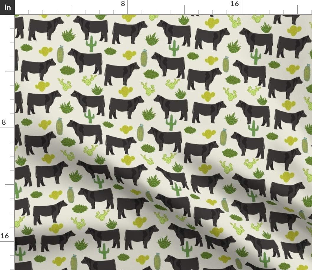 Spoonflower Fabric - Cattle Cactus Cream Cow Show Steer Farm Printed on Petal Signature Cotton Fabric by The Yard - Sewing Quilting Apparel Crafts Decor
