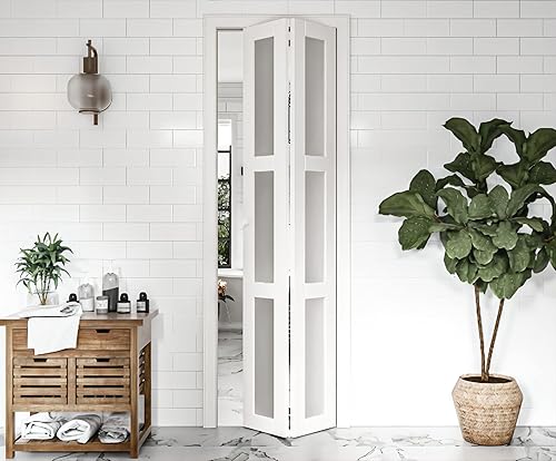 Miniatura 9 de BARNER HOME Puertas biplegables, para apertura de 48 x 80 pulgadas (puertas dobles de 24 x 80 pulgadas), panel de vidrio templado esmerilado de 3