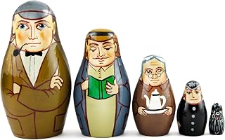 Matryoshka Matrioska Babuska Russian Nesting Wooden Doll Sherlock Holmes and Doctor Watson Matryoshika Babushka 5 Pcs Stacking Hand Painting Matriosjka Matrioska Matreshka Matrjoska Matroeska