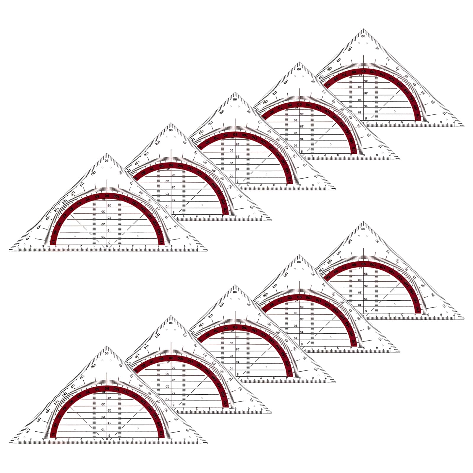 10Pcs Set Square Ruler Buil in 180 Degrees Math Protractors Multifunction Geometry Drawing Tool for Engineering Drafting Geometry Set Square