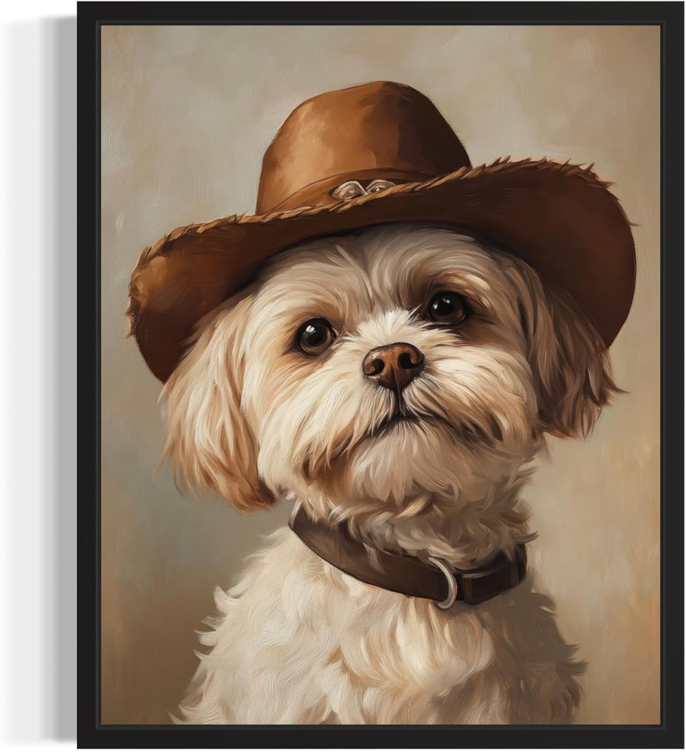 aj decor Shih Tzu Cowboy Hat Wall Art Print Poster, Dog Pet Lover Picture Painting Artwork Bedroom Living Room Office Dining Room 151I (Shih Tzu Cowboy Hat, 16 x 20 inches, Black Frame)