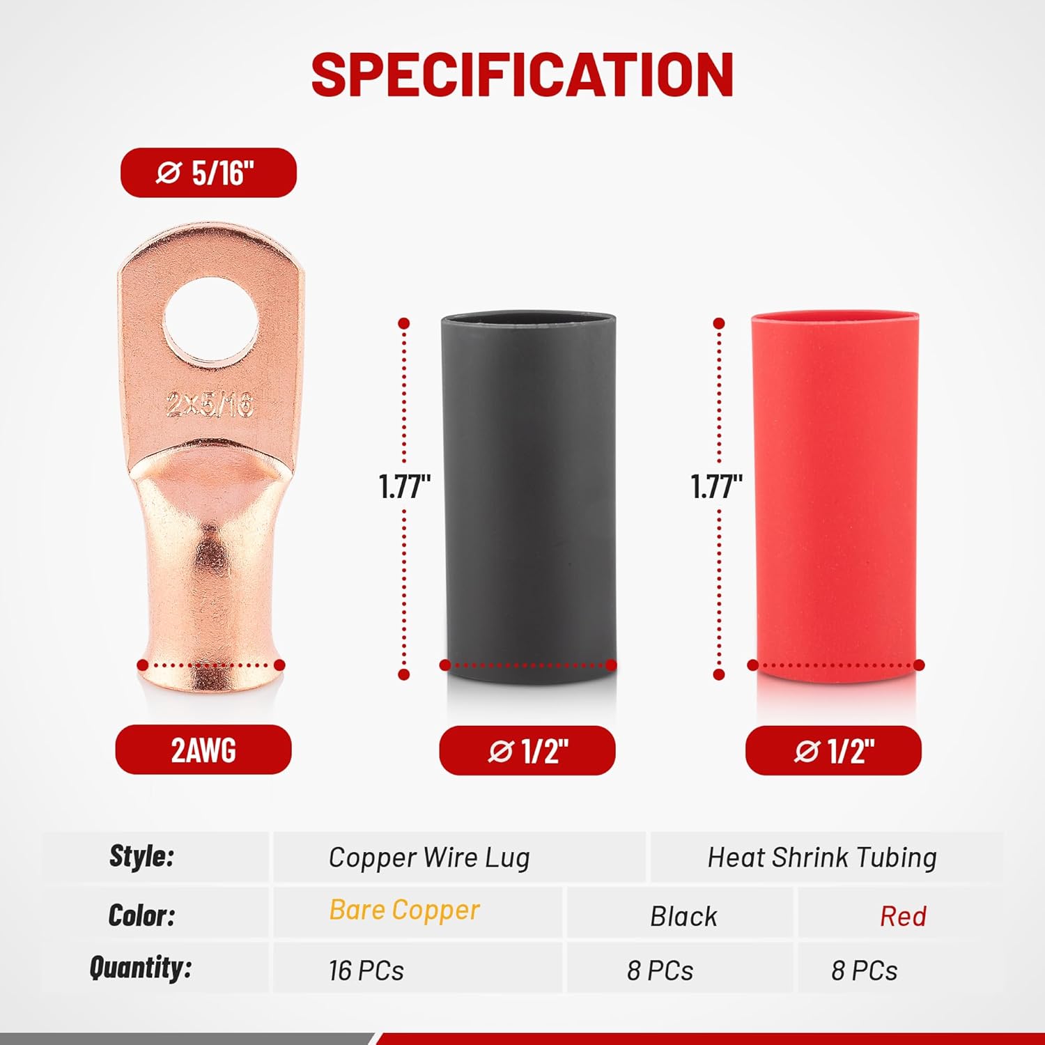 RED WOLF 250A Circuit Breaker w/Manual Reset Switch with Lugs Ring Terminal Connectors Ends Heat Shrink Tubing 3:1 Black Red for Automotive Electrical
