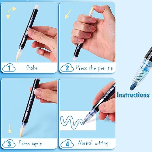 Miniatura 7 de Tommax Marcadores de contorno de doble línea, 24 unidades, marcadores metálicos brillantes para tarjetas de regalo, pintura roca, madera, cerámica,