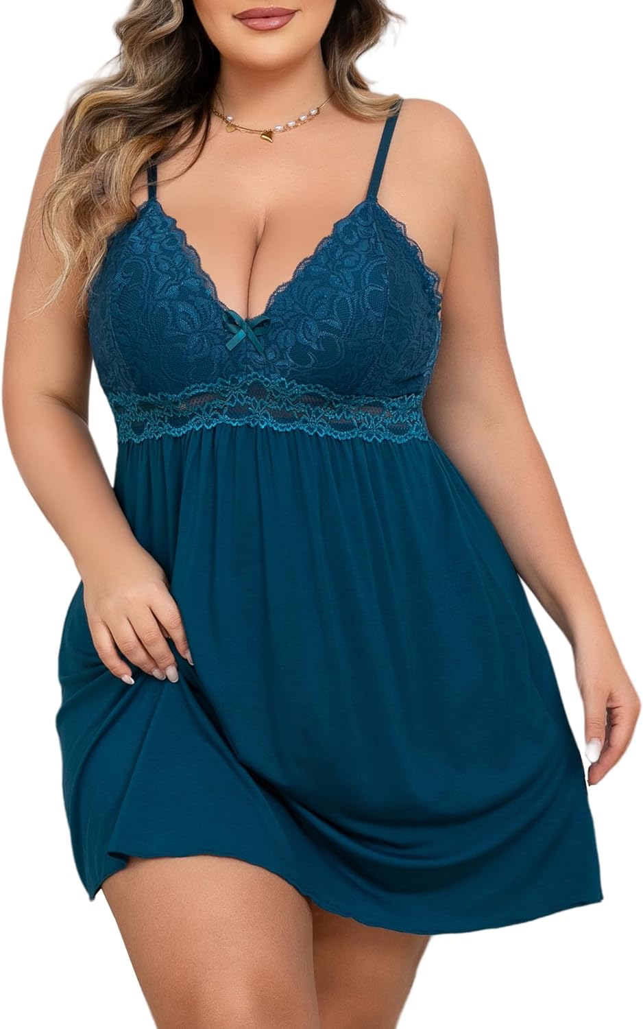 Oberitiny Lingerie for Women Lace Modal Chemises Nightgown V-Neck Full Slip Babydoll Sleepwear Plus Size
