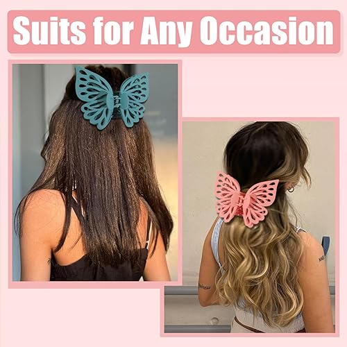 Miniatura 5 de Pinzas de mariposa extra grandes de 5.51 pulgadas, 2 pinzas de mariposa para cabello grueso y fino, antideslizantes, lindas pinzas mate para cabello