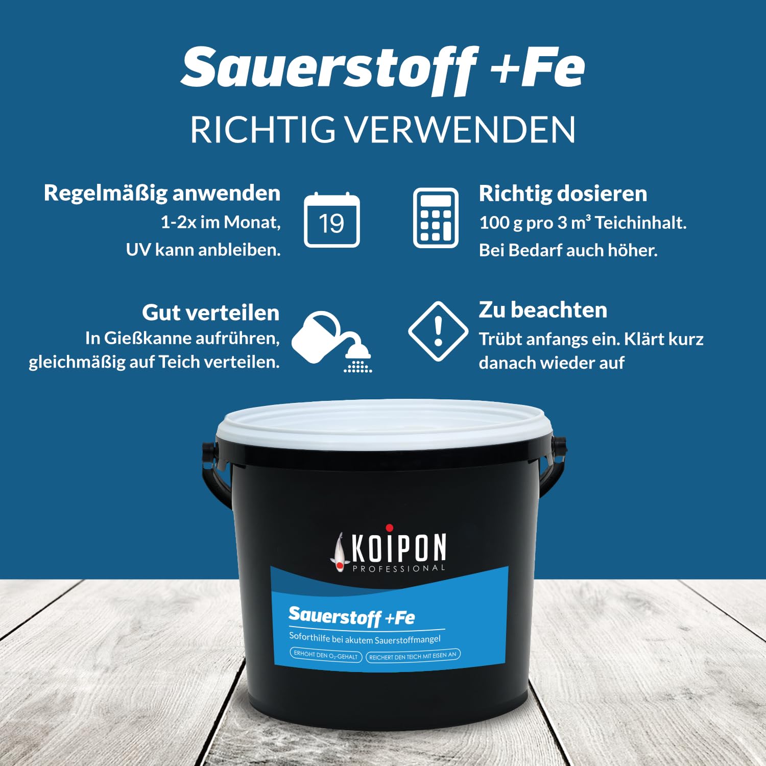 KOIPON Sauerstoff +FE 1kg Aktivsauerstoff | Erhöht den Sauerstoffgehalt im Teich | Soforthilfe bei akutem Sauerstoffmangel