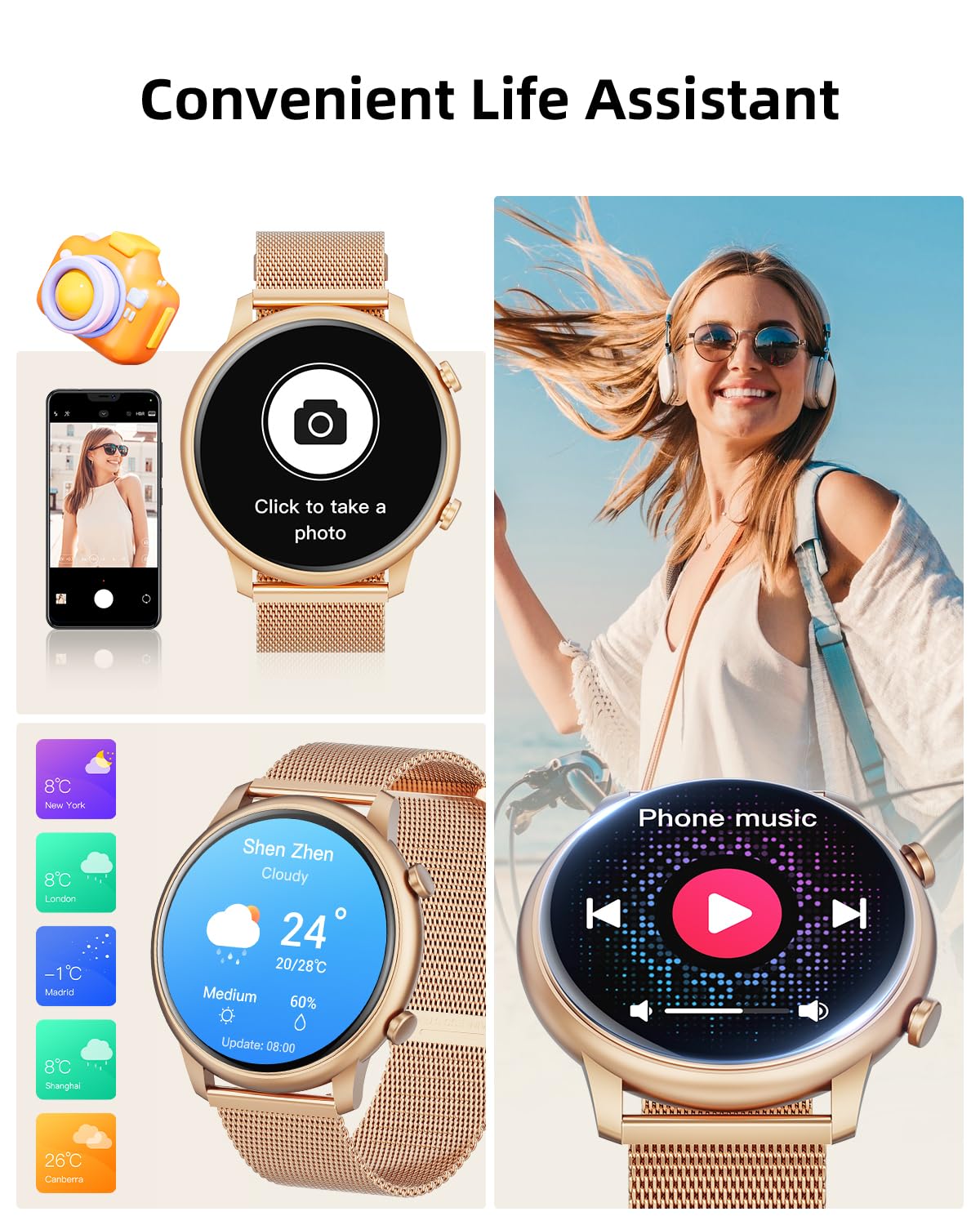 Hwagol Smart Watches for Women Android Phones iPhone Compatible(Bluetooth Call),1.39'' Round Sports Watch Fitness Tracker Heart Rate/SpO2/Sleep Monitor,Pedometer