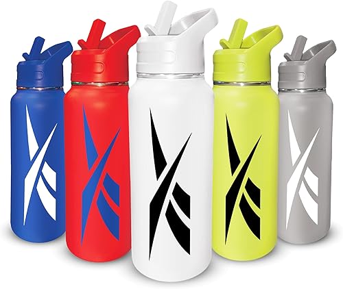 Miniatura 8 de Reebok Botella de agua de acero inoxidable con tapa de popote y diseño atlético, 32 onzas, botella de agua deportiva aislada al vacío de doble pared