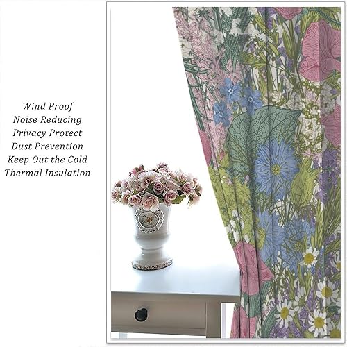 Miniatura 229 de Retro 70s Floral Blackout Window Curtains, Watercolor Flower Plant Rustic Modern Style Pattern Window Drapes, for Bedroom Living Room 42x45in 2