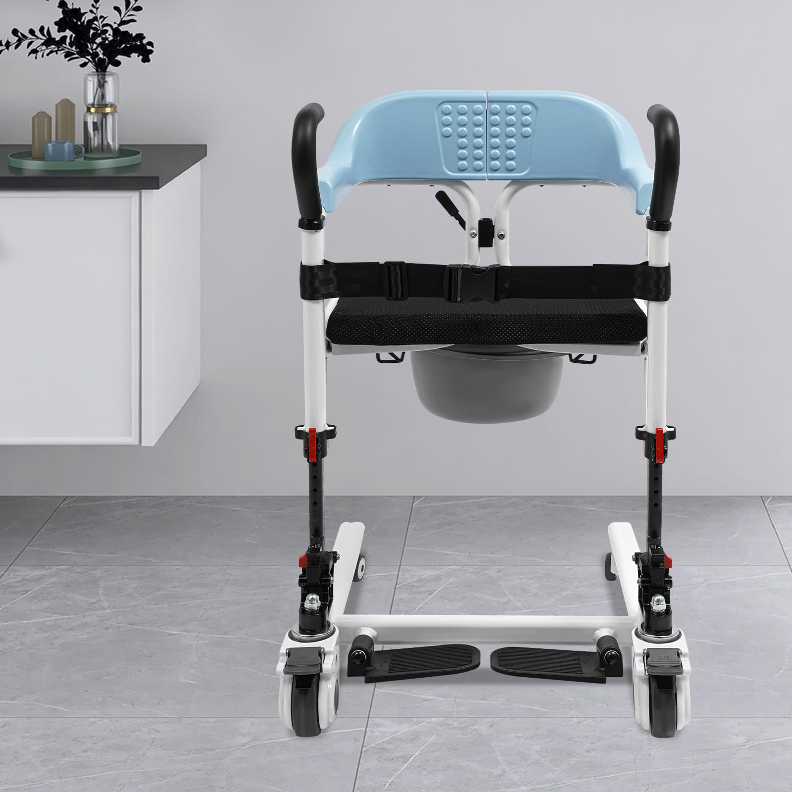 Silla de traslado, silla de transporte para pacientes, con asiento dividido de 180° y ruedas para hospitales, residencias de ancianos, centros de rehabilitación