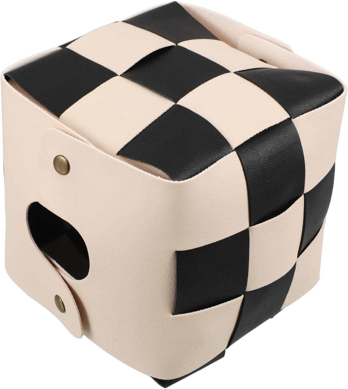 Plaid Square Tissue Box Holder Artificial Leather Decorative Tissue Cover with Base for Bathroom Home Office Car Vanity Organizer in Light Beige
