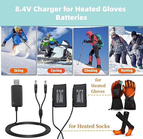 Miniatura 4 de FITE ON Cargador dual DC compatible con guantes calefactados de 8.4 V, calcetines y batería recargable